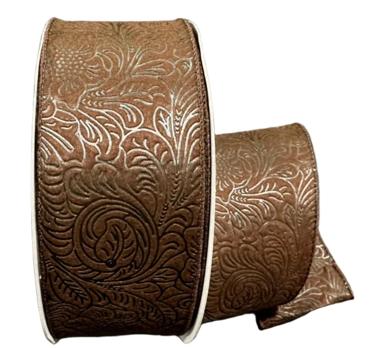 Shop For 2.5in Embossed Flower Breeze Ribbon: Brown (10 Yards)