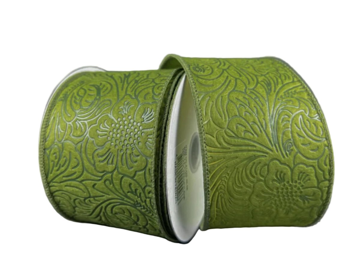 Shop For 2.5in Embossed Flower Breeze Ribbon: Moss Green (10 Yards)