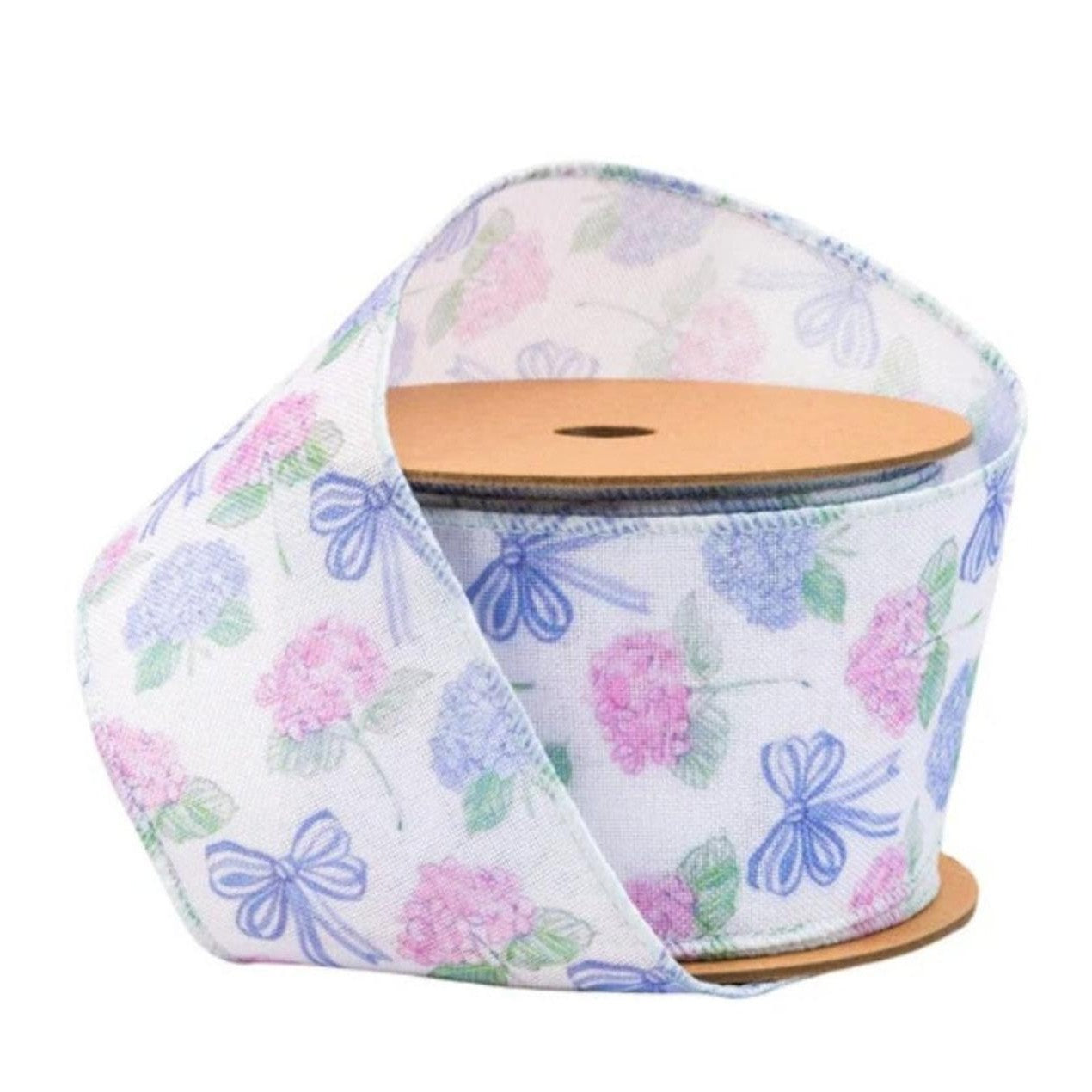 2.5in Florals and Bow Ribbon: Blue/White (10 Yards)