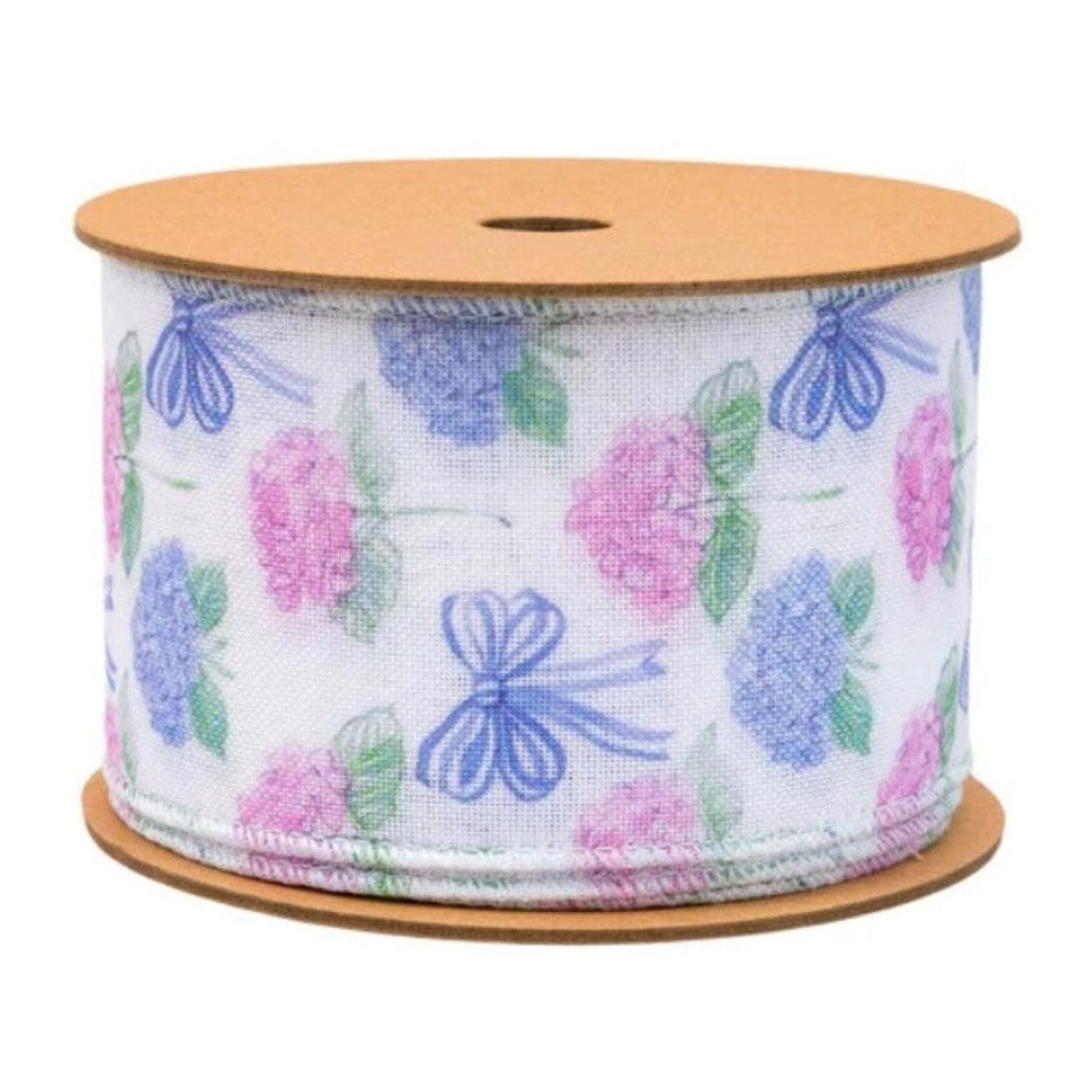 2.5in Florals and Bow Ribbon: Blue/White (10 Yards)