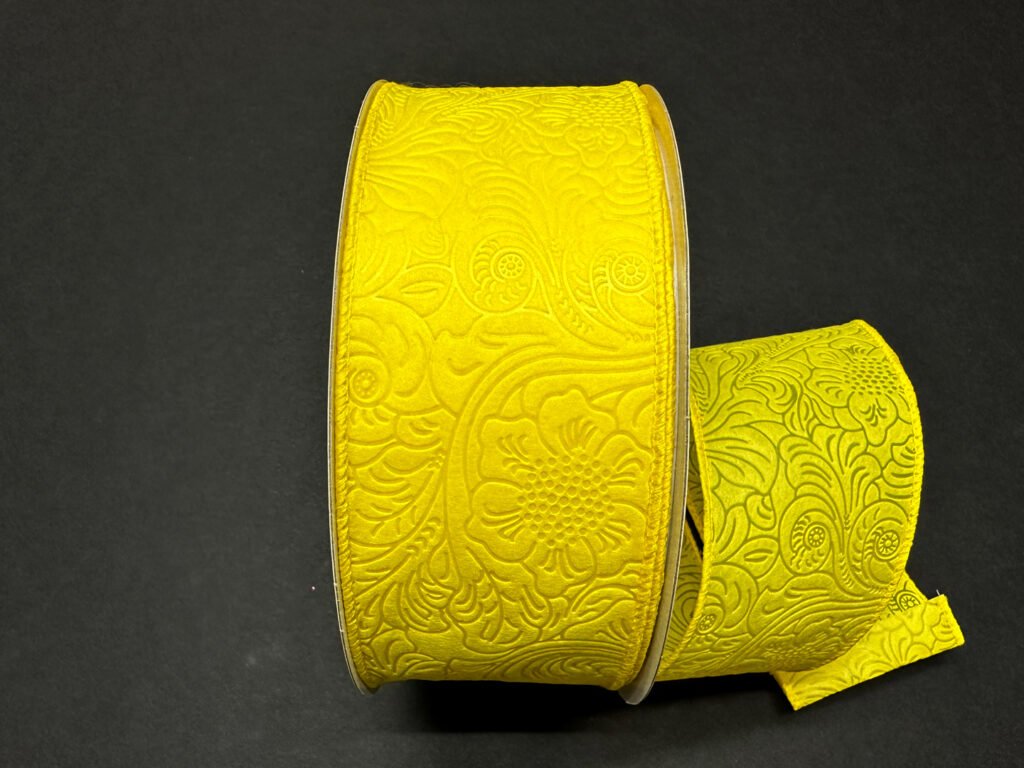 Shop For 2.5in Flower Embossed Ribbon: Daffodil Yellow (10 Yards)