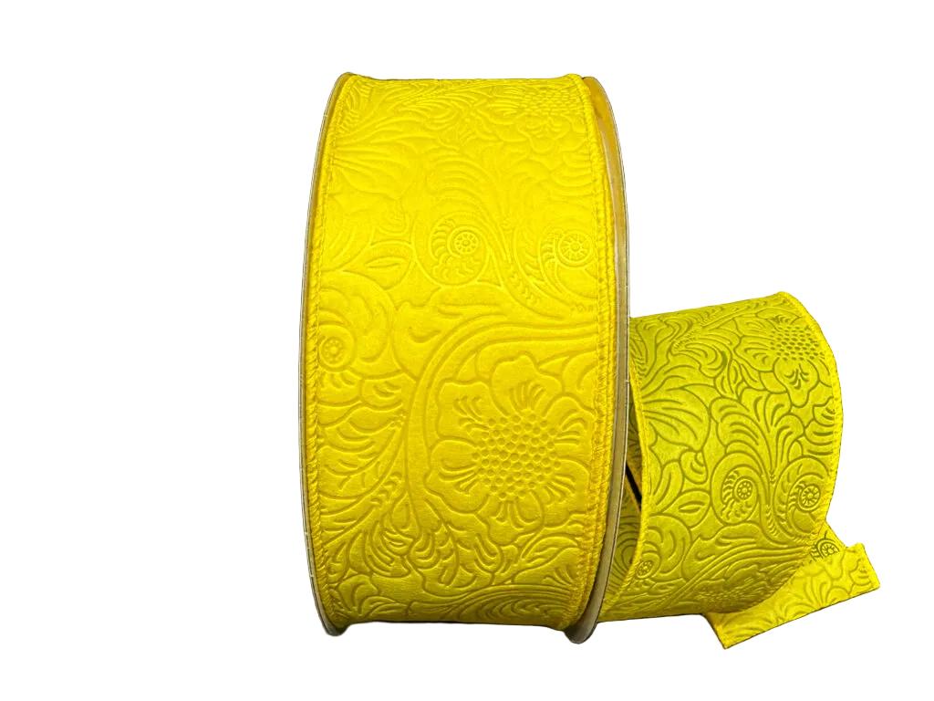 Shop For 2.5in Flower Embossed Ribbon: Daffodil Yellow (10 Yards)