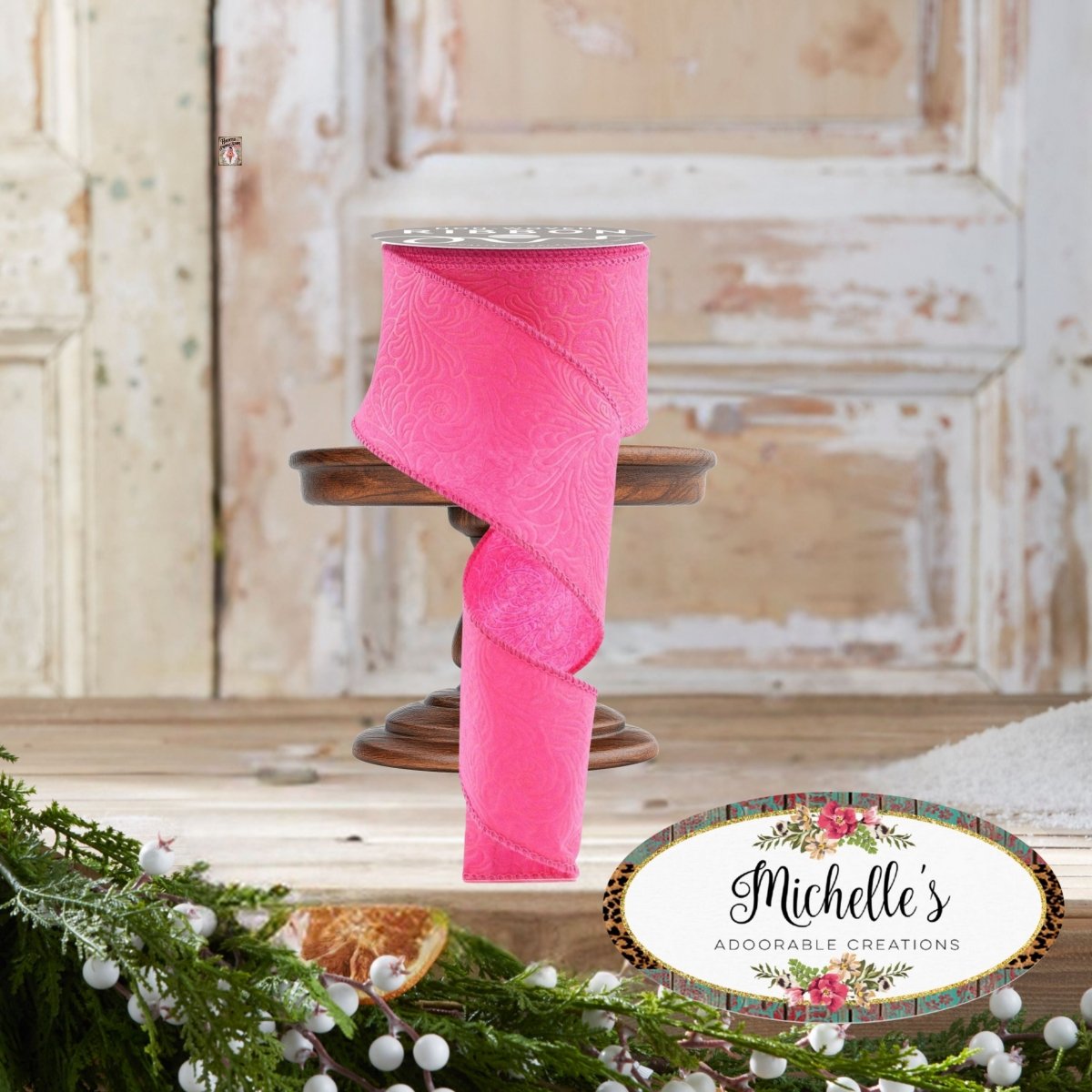 Shop For 2.5in Flower Embossed Ribbon: Hot Pink (10 Yards)