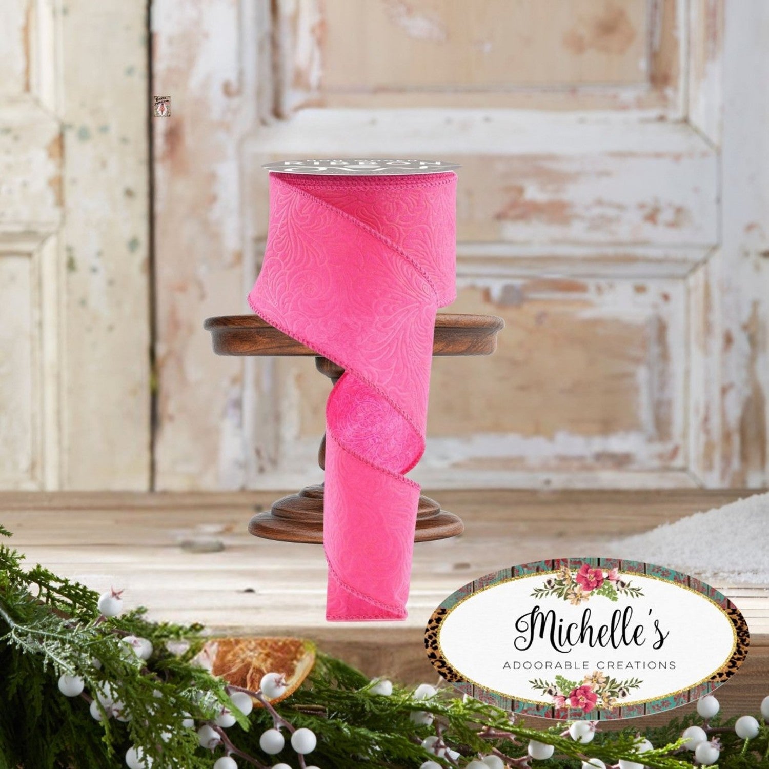 Shop For 2.5in Flower Embossed Ribbon: Hot Pink (10 Yards)