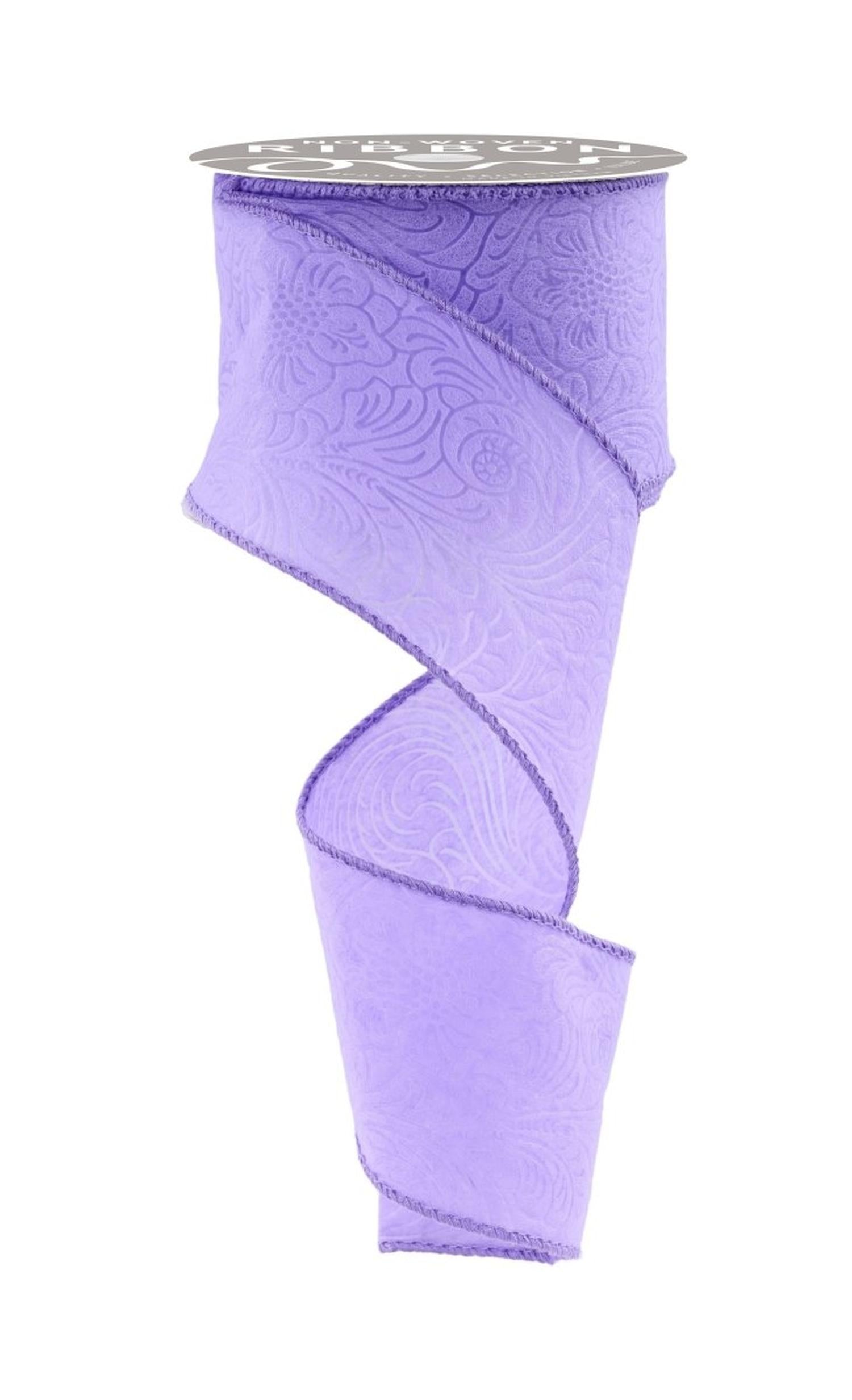 2.5in Flower Embossed Ribbon: Lavender (10 Yards)