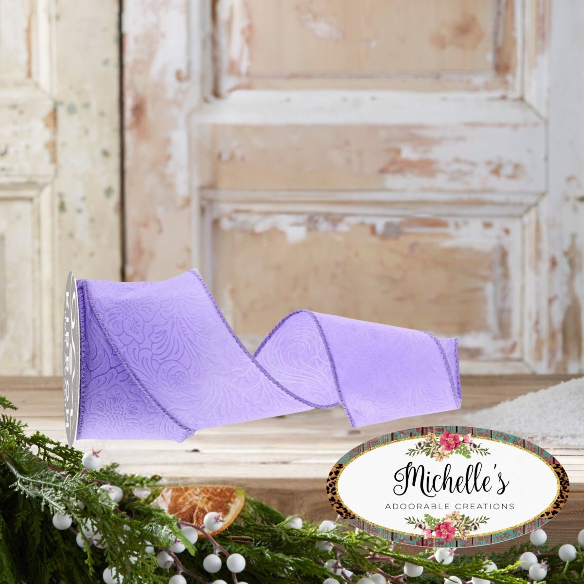 Shop For 2.5in Flower Embossed Ribbon: Lavender (10 Yards)