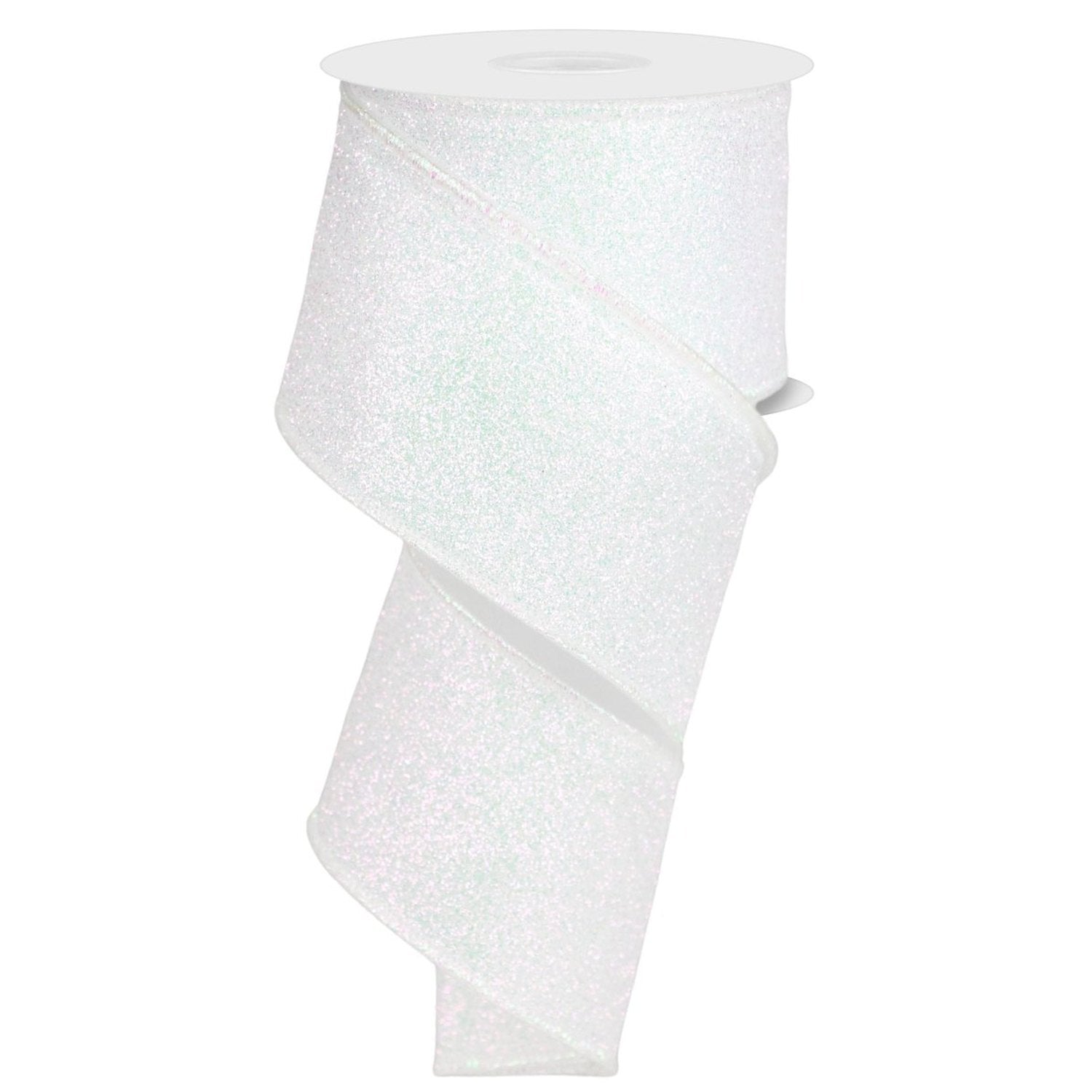 Shop For 2.5in Glitter on Fabric Ribbon: Iridescent White (10 Yards)