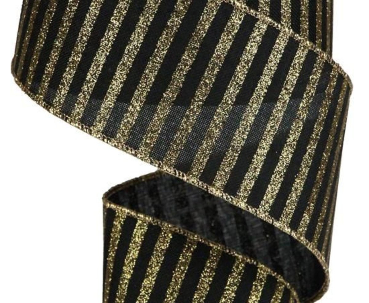 Shop For 2.5in Glitter Stripe Canvas Ribbon: Black & Gold (10 Yards)