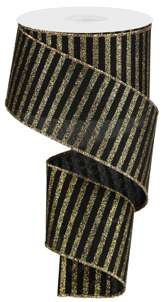 Shop For 2.5in Glitter Stripe Canvas Ribbon: Black & Gold (10 Yards)