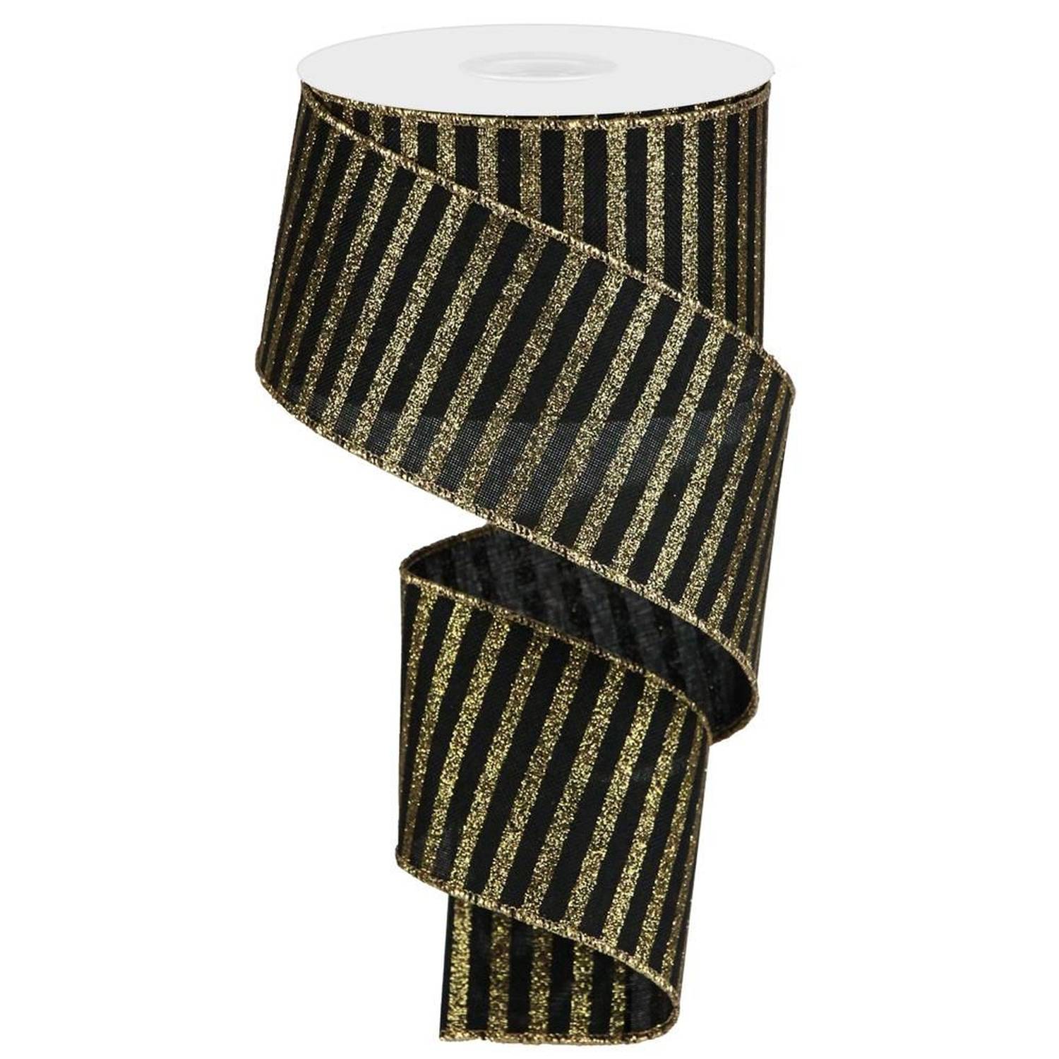 Shop For 2.5in Glitter Stripe Canvas Ribbon: Black & Gold (10 Yards)