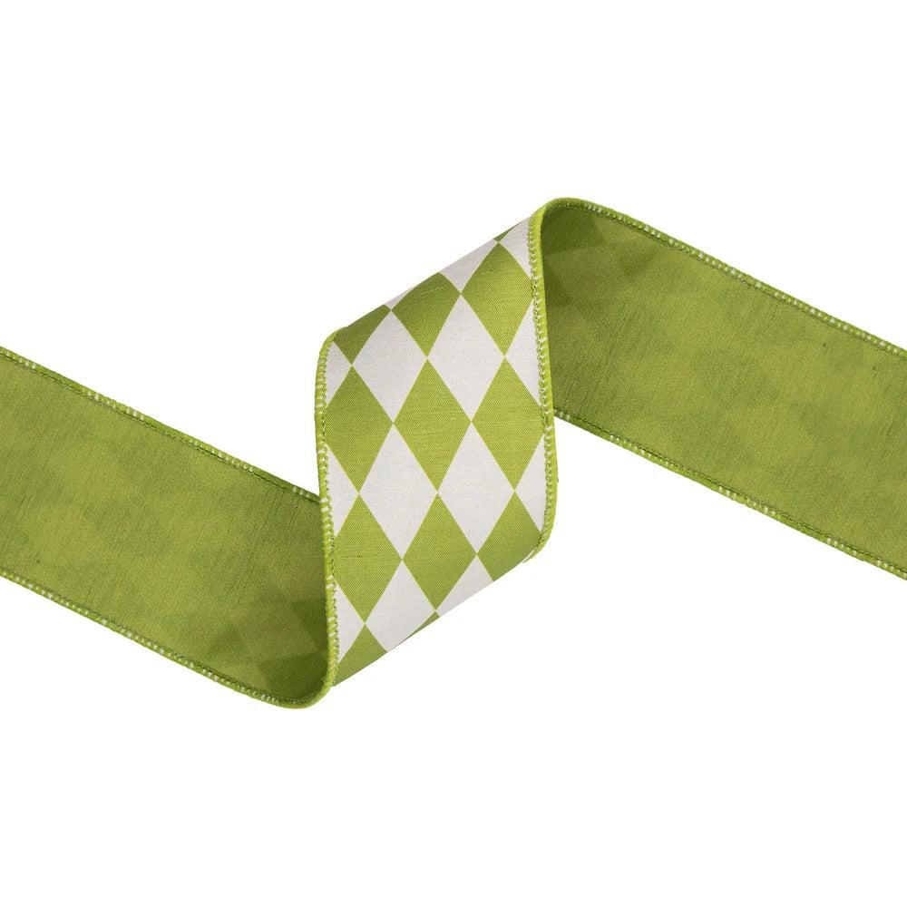 Shop For 2.5in Green Diamonds on Cream Ribbon (10 Yards)