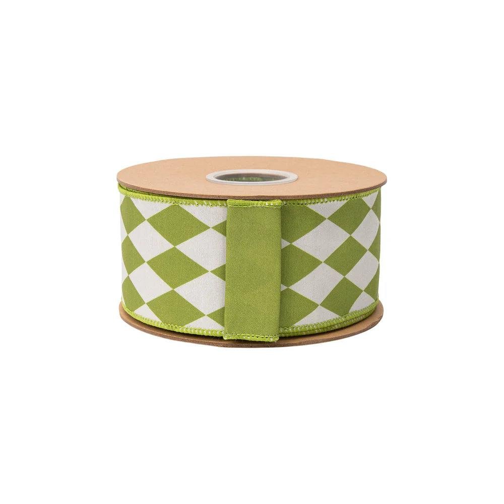 Shop For 2.5in Green Diamonds on Cream Ribbon (10 Yards)