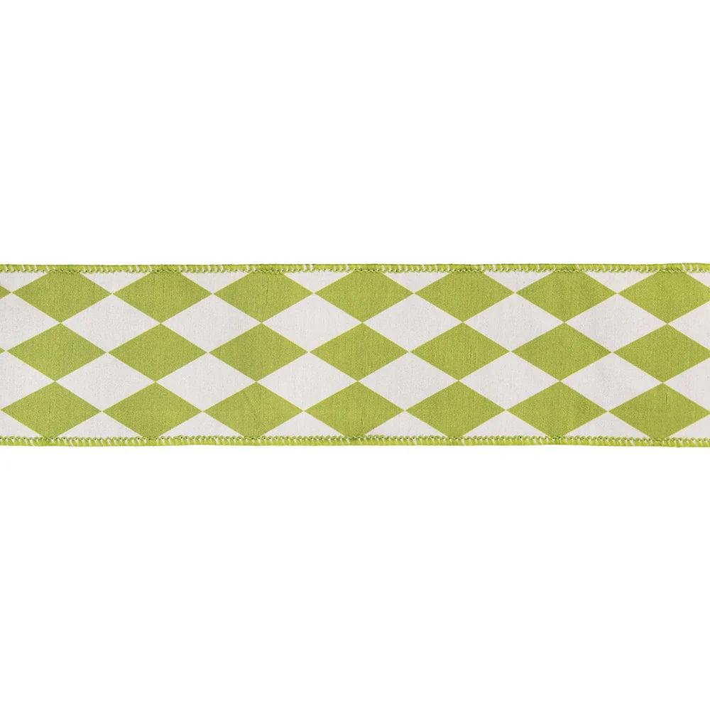 Shop For 2.5in Green Diamonds on Cream Ribbon (10 Yards)