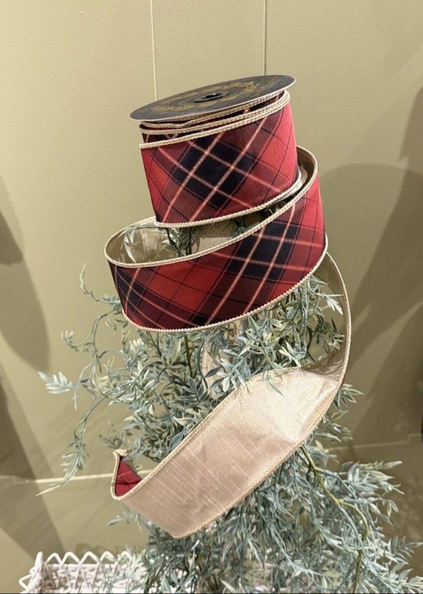 Shop For 2.5in JME Burgundy Plaid Fused Metallic Gold Ribbon (10 Yards)