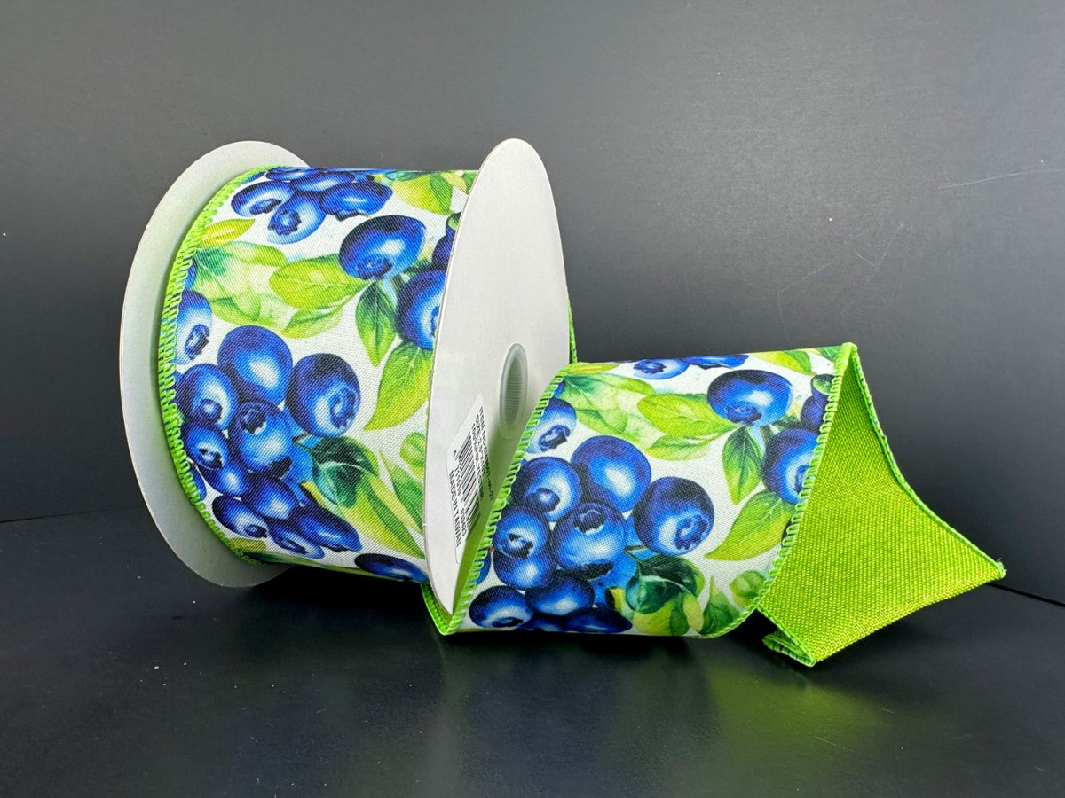 Shop For 2.5in Jumbo Blueberries Fused Ribbon: Lime Green
