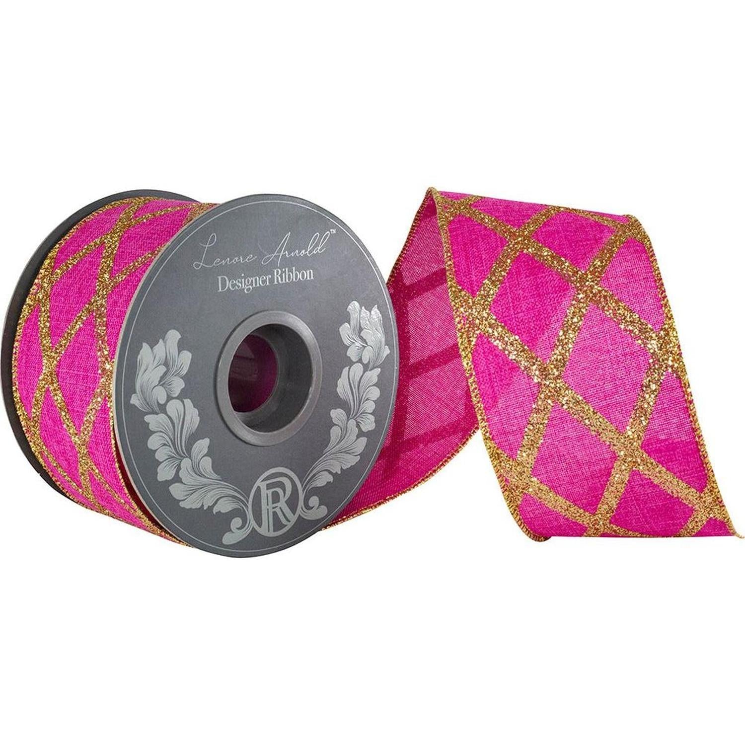 Shop For 2.5in Lattice Diamond Glitter Ribbon: Fuchsia