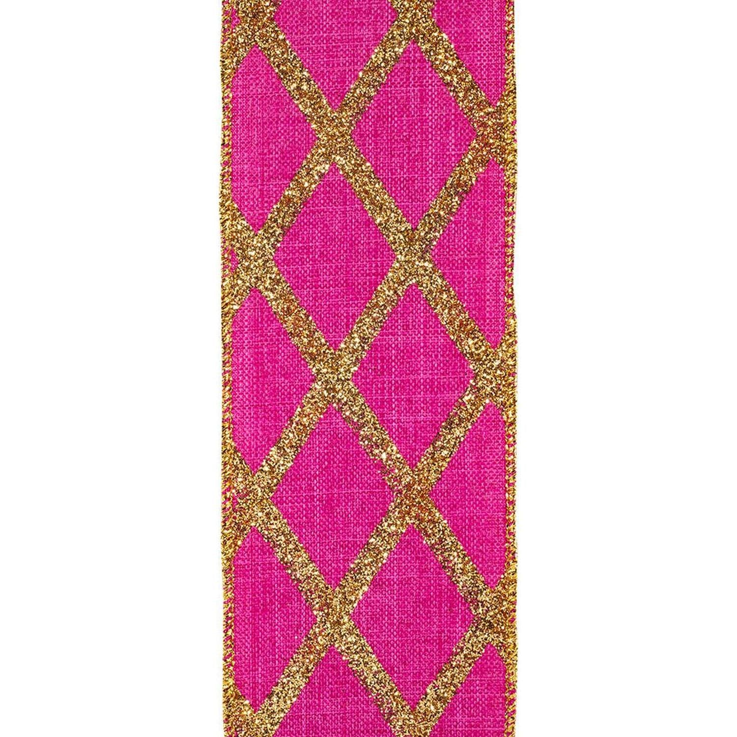 2.5in Lattice Diamond Glitter Ribbon: Fuchsia