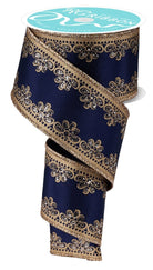 Shop For 2.5in Lux Scallop Trim Ribbon: Navy/Gold (10 Yards)