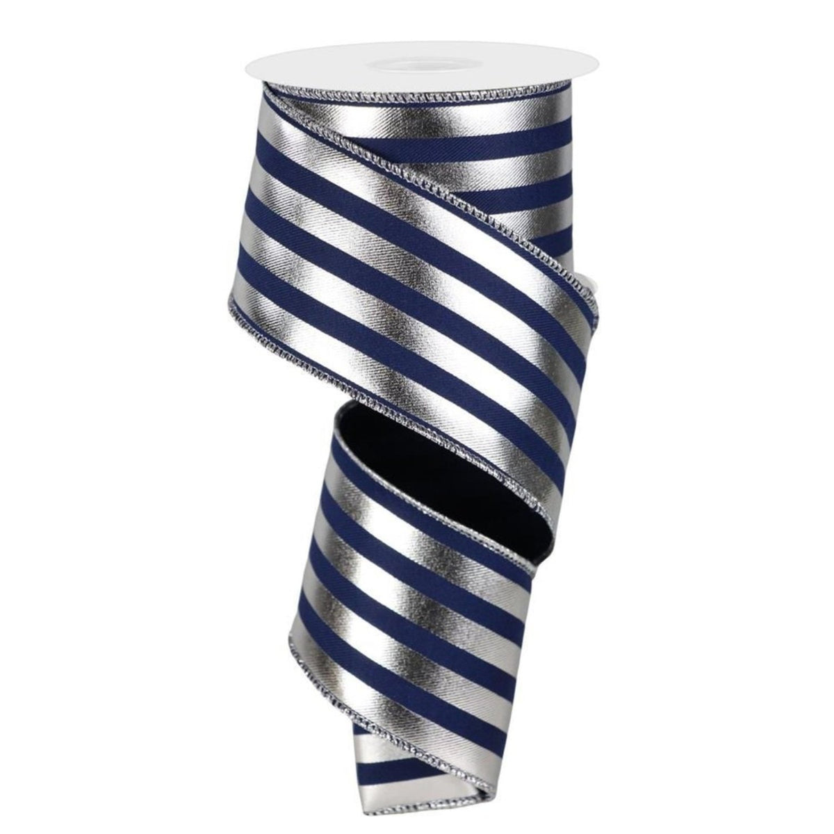 2.5in Metallic Vertical Stripes Ribbon: Navy Blue & Silver (10 Yards ...