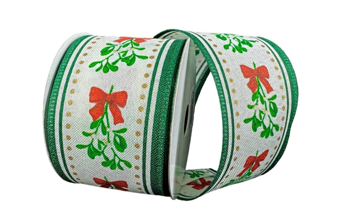 Shop For 2.5in Mistletoe Bows & Stripe Edges Ribbon: Green & Ivory (10 Yards)