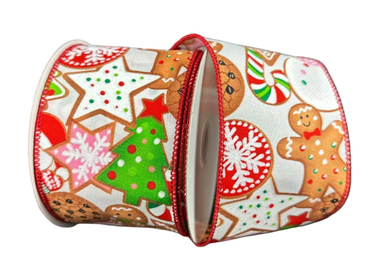 Shop For 2.5in Overlapping Gingerbread Cookie Ribbon: White (10 Yards)