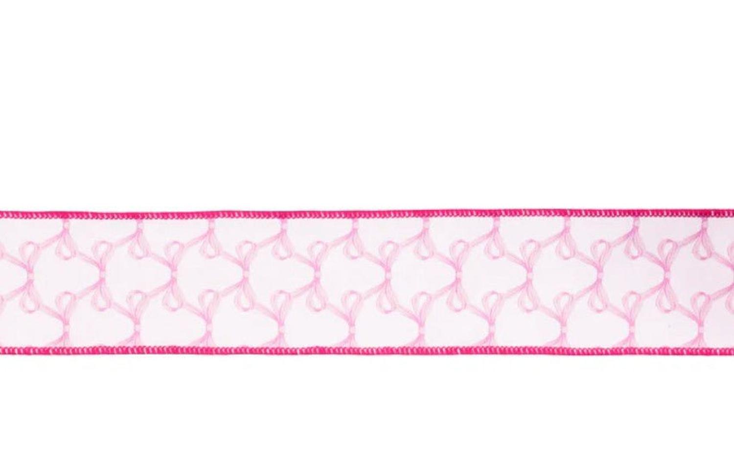 2.5in Pink Bow Dupioni Ribbon: White (10 Yards)