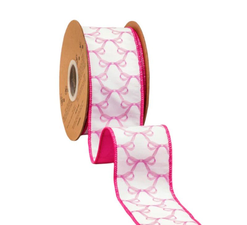 Shop For 2.5in Pink Bow Dupioni Ribbon: White (10 Yards)