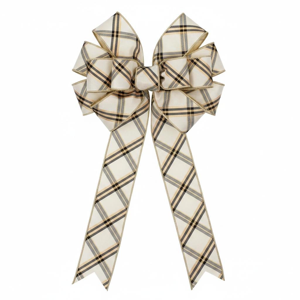 Shop For 2.5in Plaid Dupion Stripe Ribbon: Beige/Black (10 Yards)