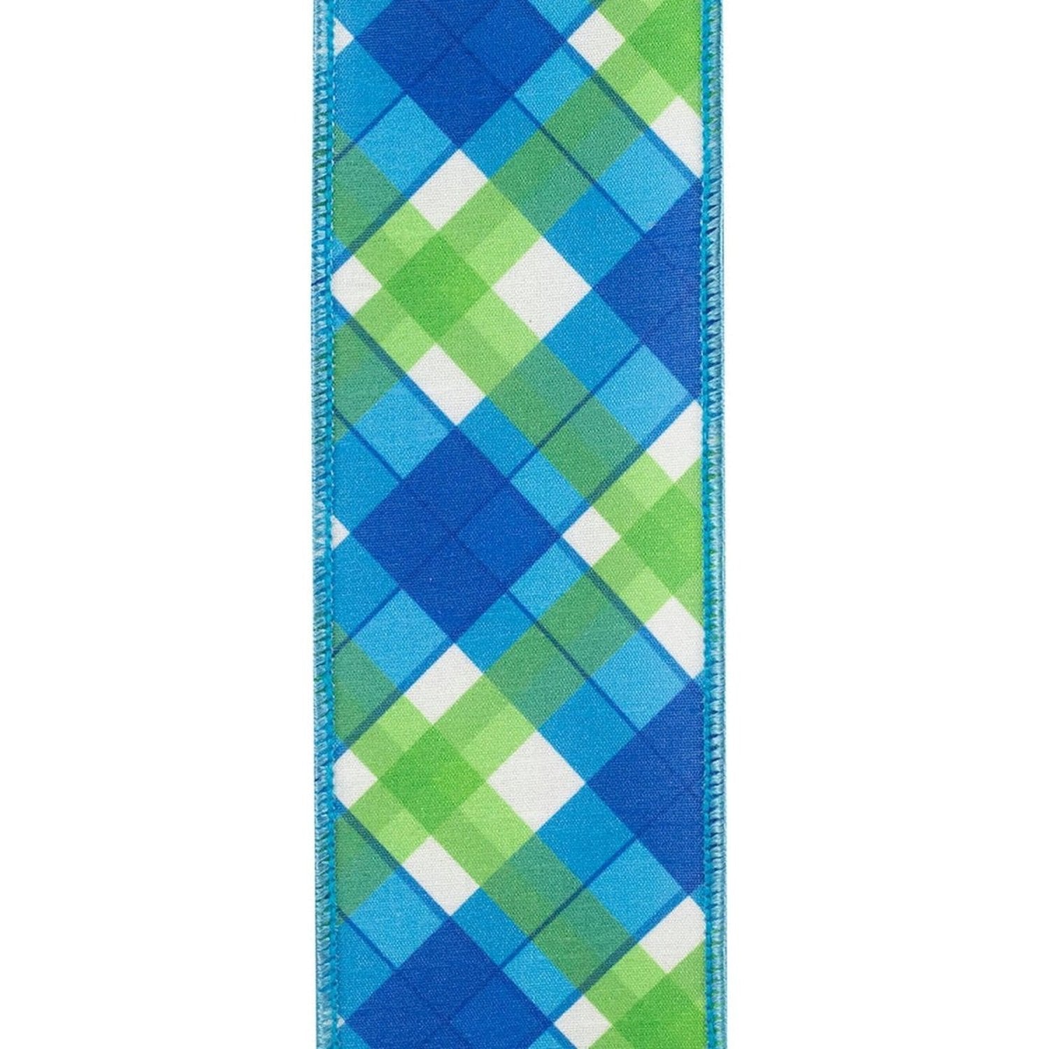 Shop For 2.5in Plaid Seaway Deluxe Backed Ribbon: Blue/Green (10 Yards)