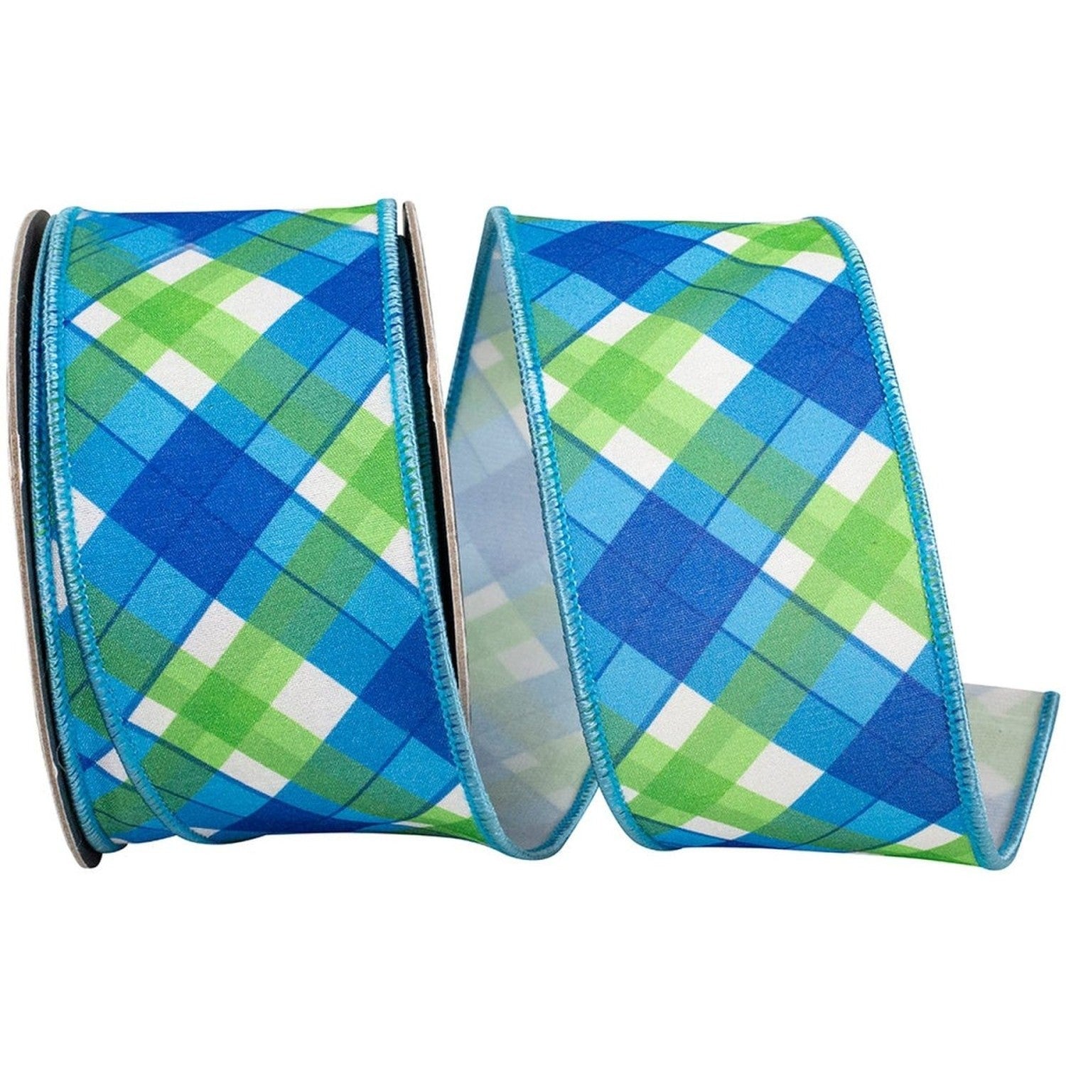 Shop For 2.5in Plaid Seaway Deluxe Backed Ribbon: Blue/Green (10 Yards)