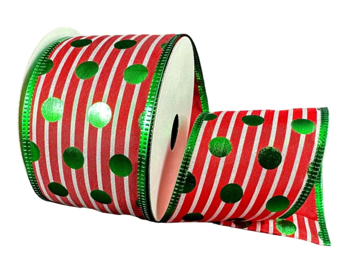 Shop For 2.5in Polka Dot Striped Ribbon: Red/Green (10 Yards)