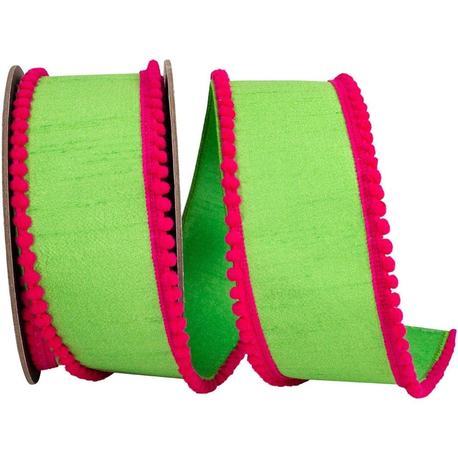 Shop For 2.5in Pom Pom Mini Edge Ribbon: Citrus/Fuchsia (10 Yards)
