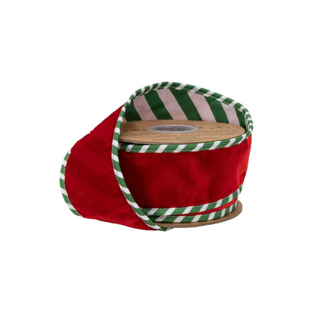 Shop For 2.5in Red Velvet Striped Ribbon: Green/White (10 Yards)