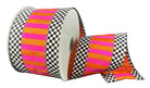 Shop For 2.5in Stripe with Check Edge Ribbon: Orange & Fuchsia (10 Yards)