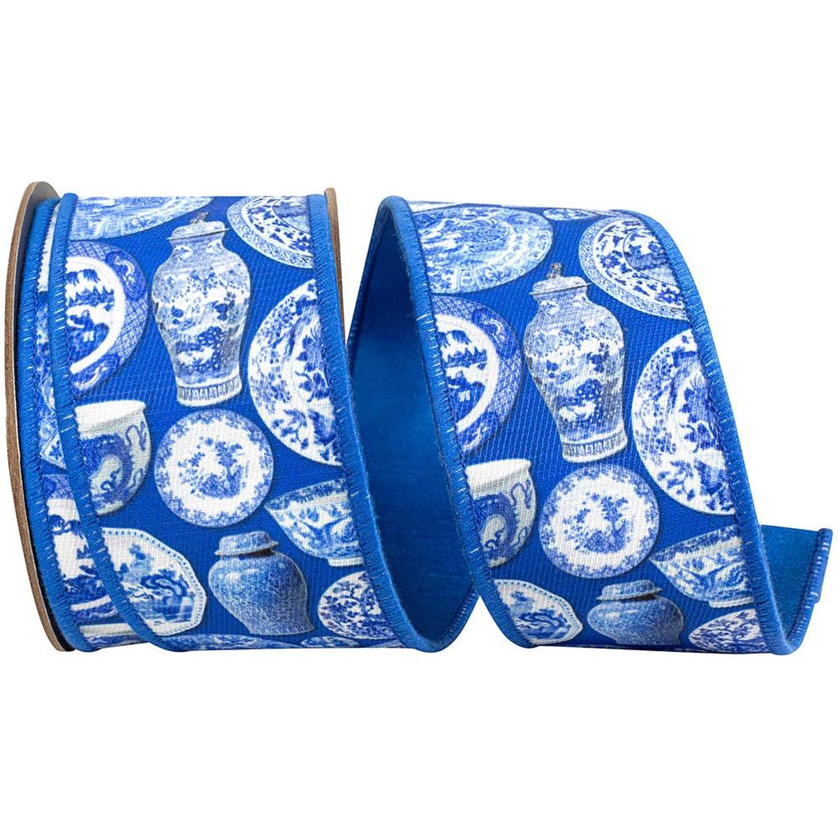 Shop For 2.5in Terra Cotta Ceramics Chinoiserie Ribbon: Blue (10 Yards)