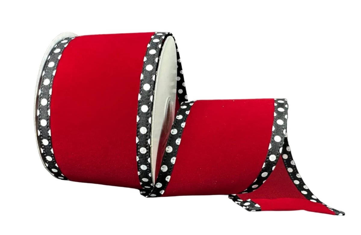 Shop For 2.5in Velvet Polka Dot Edge Ribbon: Red (10 Yards)