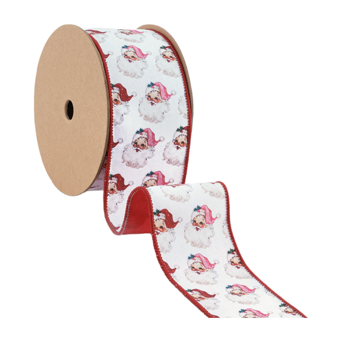 Shop For 2.5in Vintage Santa Face Ribbon: Pink/Red (10 Yards)