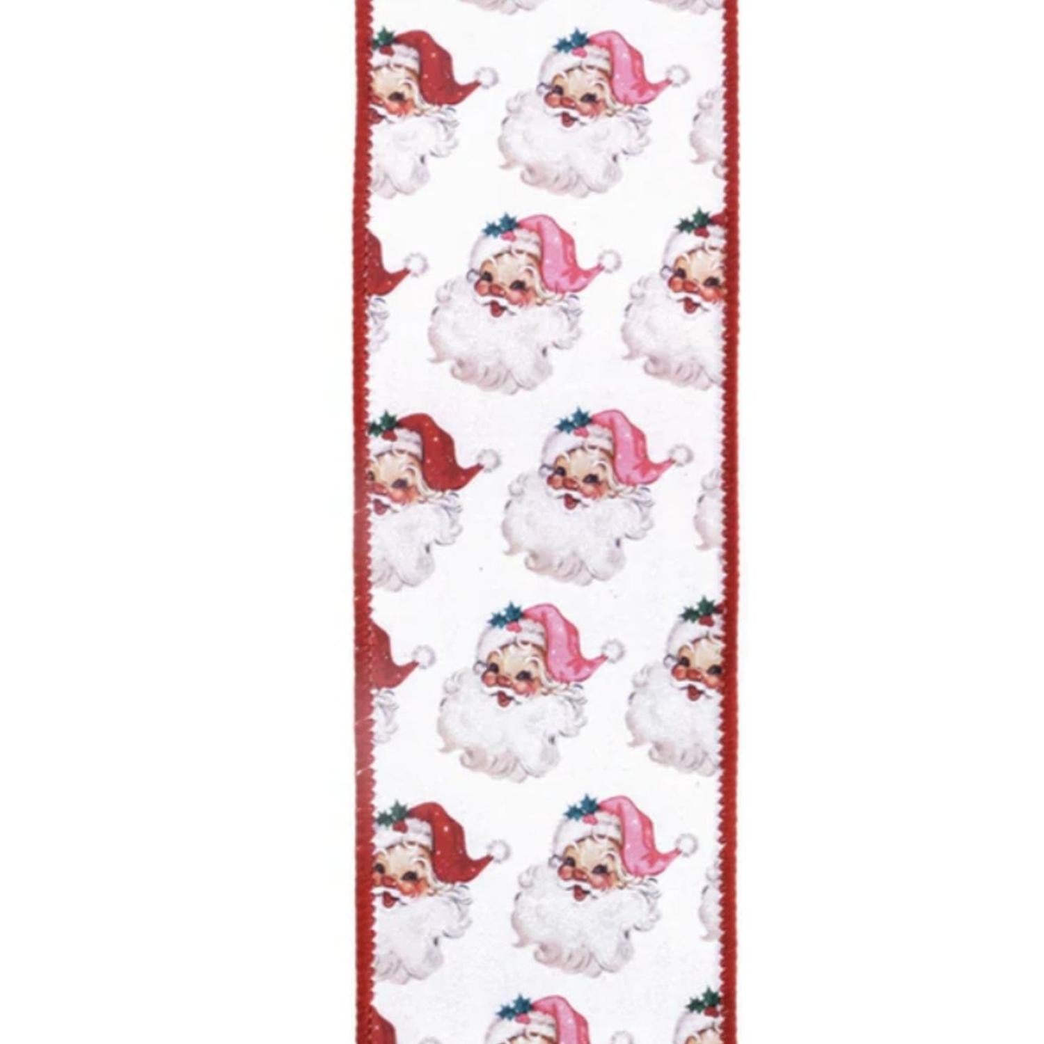 2.5in Vintage Santa Face Ribbon: Pink/Red (10 Yards)