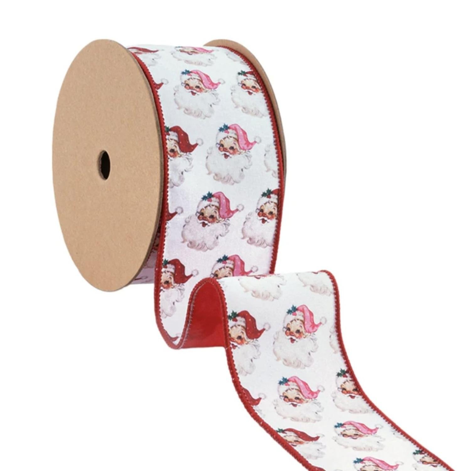 Shop For 2.5in Vintage Santa Face Ribbon: Pink/Red (10 Yards)