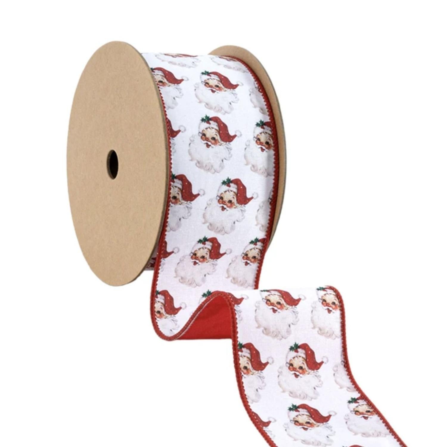 2.5in Vintage Santa Face Ribbon: Red (10 Yards)