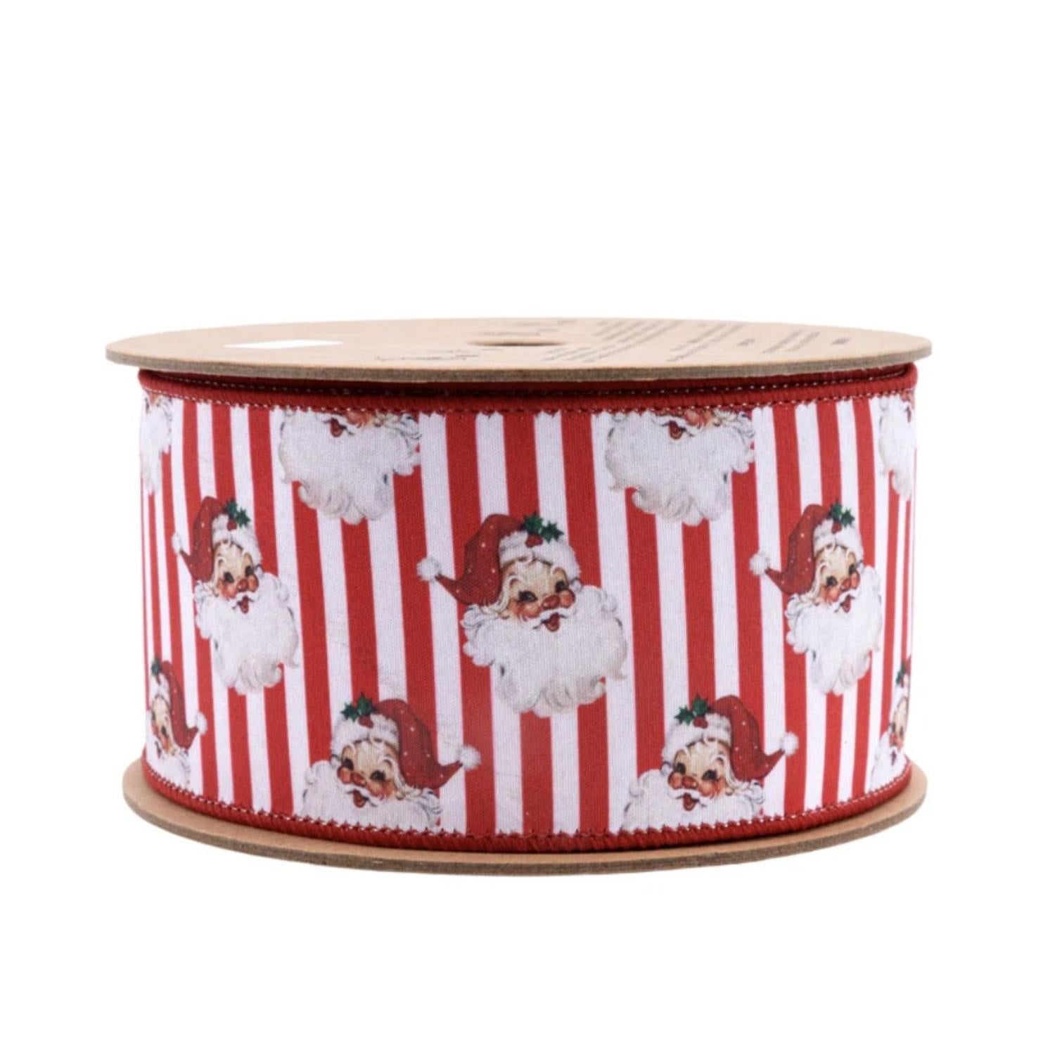 2.5in Vintage Santa Striped Ribbon: Red/White (10 Yards)