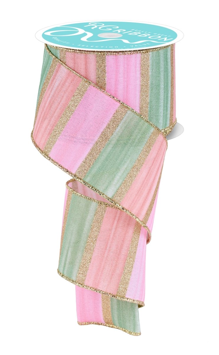 Shop For 2.5in Watercolor Stripes Ribbon: Sage/Pink (10 Yards)