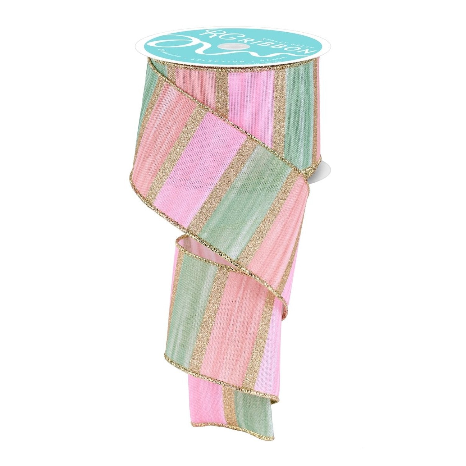 Shop For 2.5in Watercolor Stripes Ribbon: Sage/Pink (10 Yards)