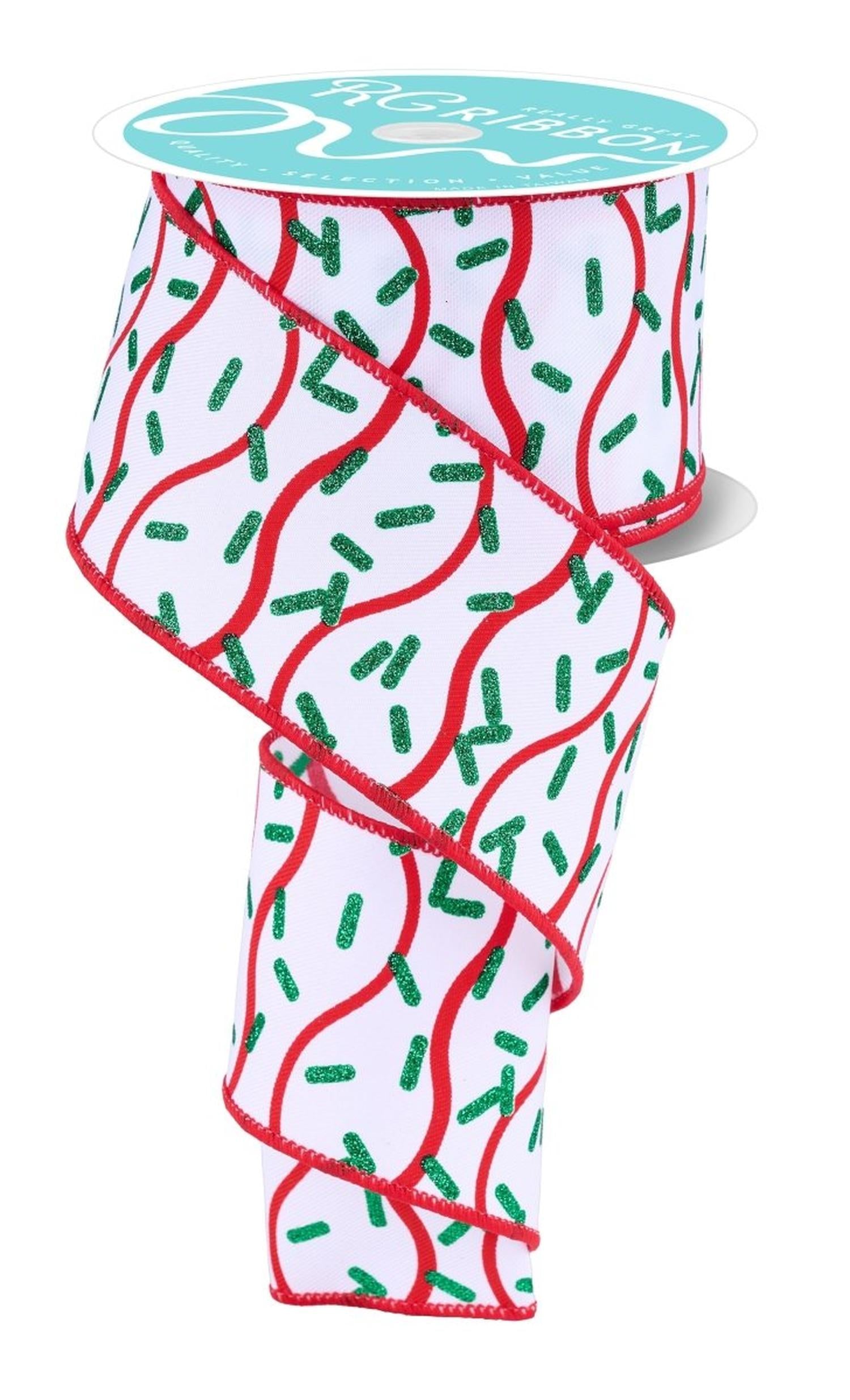 2.5in Wavy Stripe Glitter Sprinkle Ribbon: White (10 Yards)