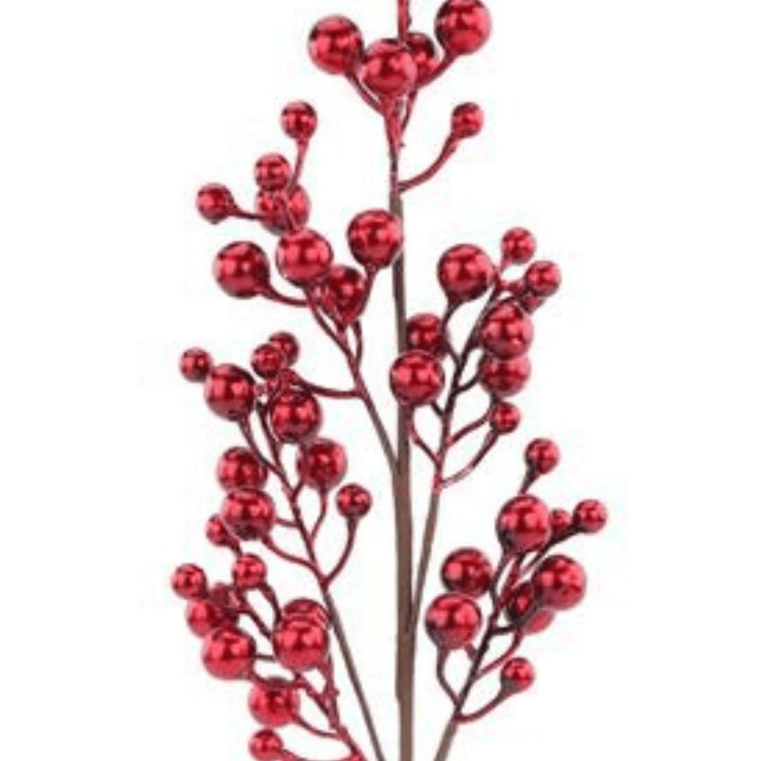 27" Metallic Crabapple Berry Spray: Red