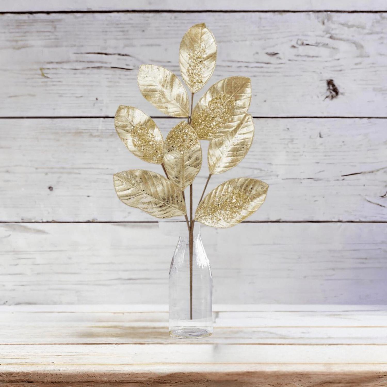 Shop For 27" Metallic Magnolia Leaf Spray: Gold