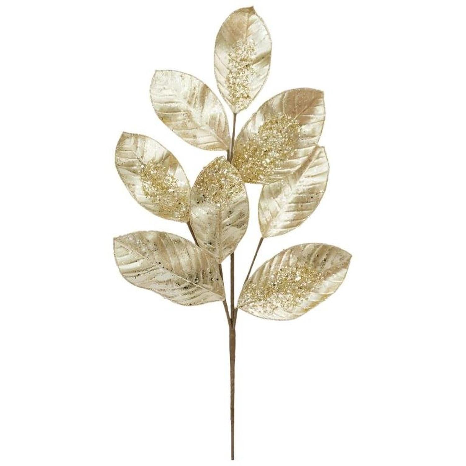 27" Metallic Magnolia Leaf Spray: Gold
