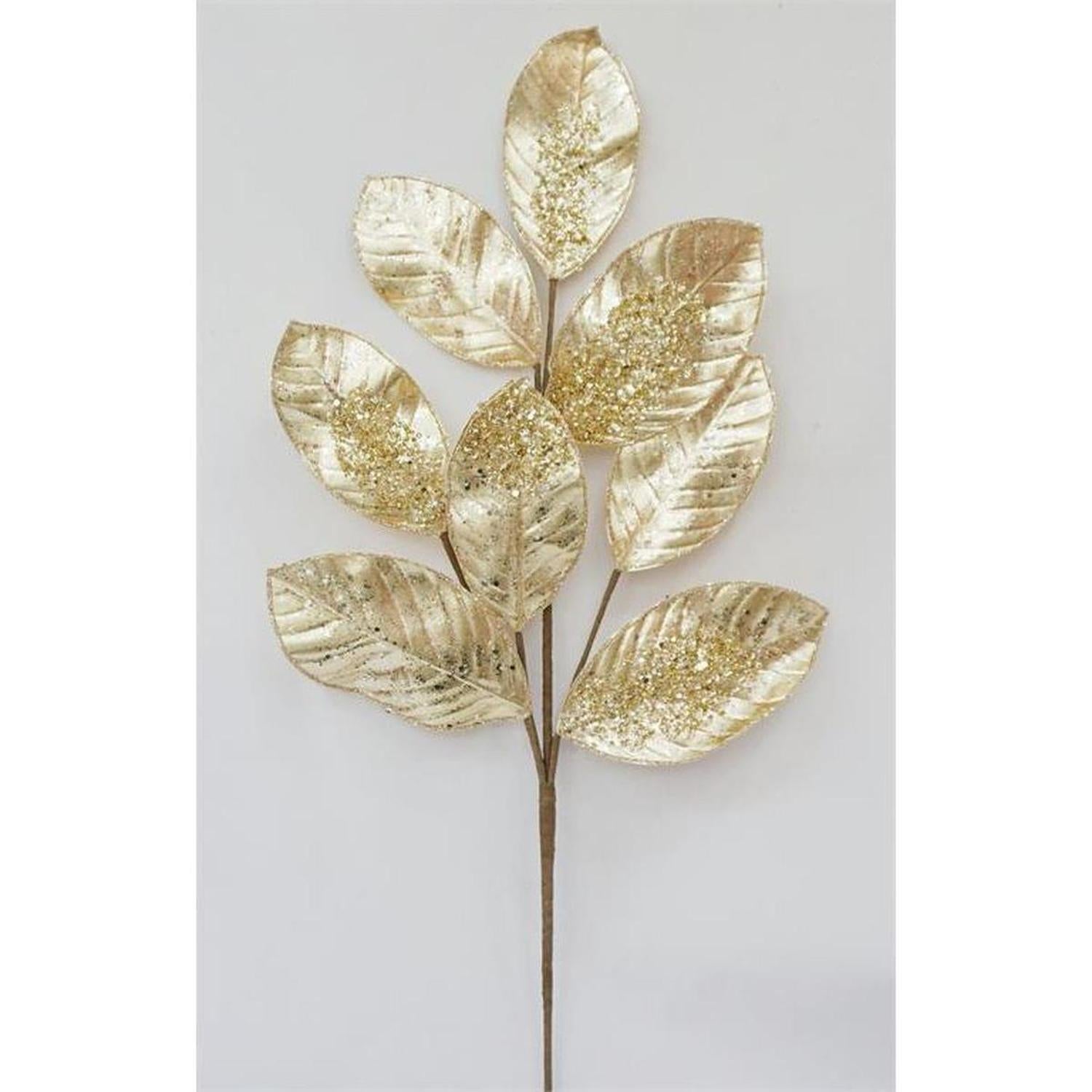 27" Metallic Magnolia Leaf Spray: Gold