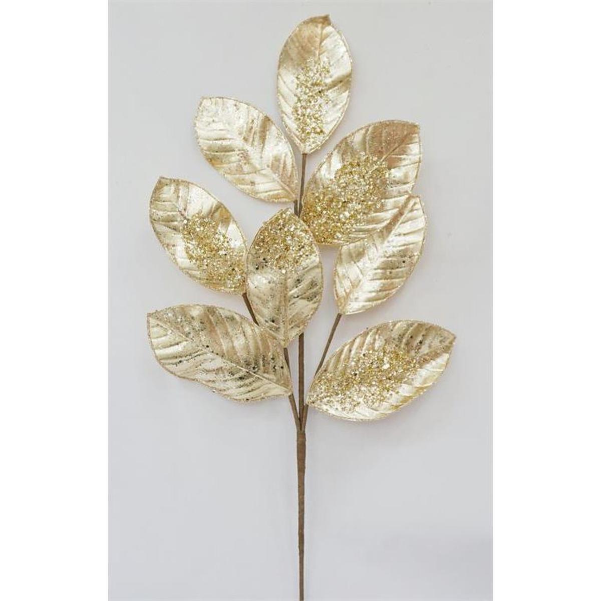 Shop For 27" Metallic Magnolia Leaf Spray: Gold