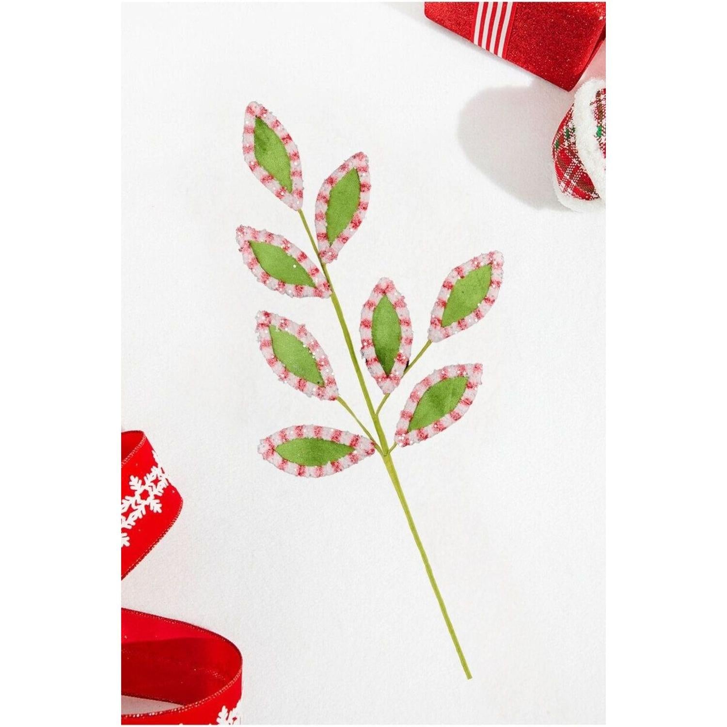 27" Velvet Fleece Leaf Spray: Red/Green